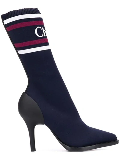 Shop Chloé Logo Sock Boots In Blue