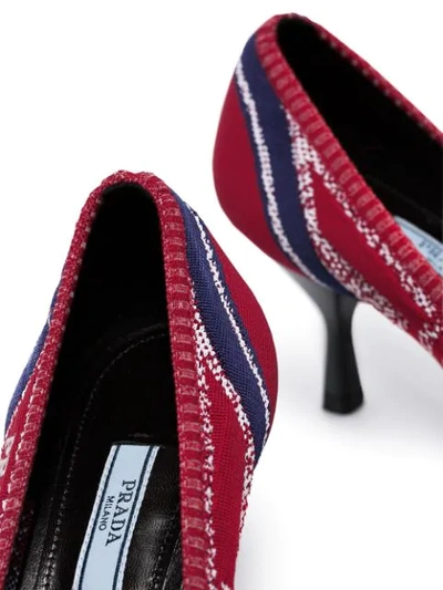 Prada Red 65 Stretch Knit Leather Pumps