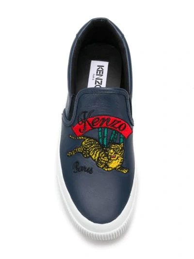 Shop Kenzo Embroidered Tiger Sneakers In Blue
