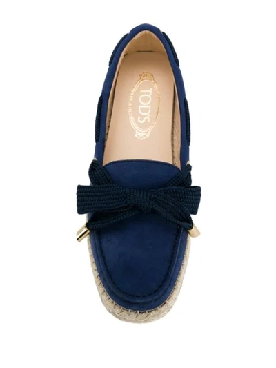 Shop Tod's Raffia Sole Loafers In Blue