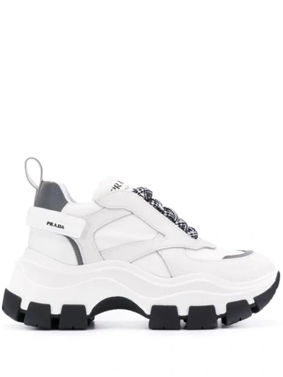 Prada Women's Leather And Rubber Platform Sneakers In White | ModeSens