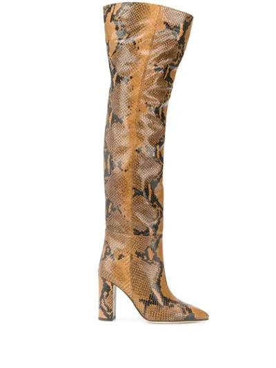 Shop Paris Texas Snakeskin Effect Over-the-knee Boots In Brown
