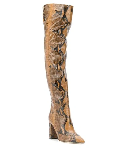 Shop Paris Texas Snakeskin Effect Over-the-knee Boots In Brown