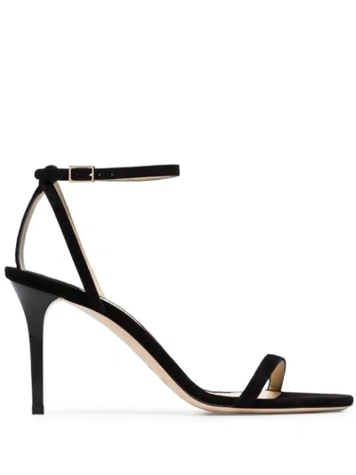 JIMMY CHOO BLACK MINNY 85 STRAPPY LEATHER SANDALS - 黑色