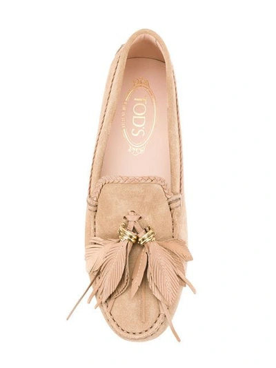 Shop Tod's Gommino Feather Tassel Loafers In Neutrals