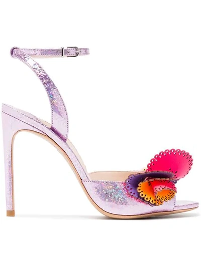 Shop Sophia Webster Pink Soleil 100 Glitter Ruffle Leather Sandals