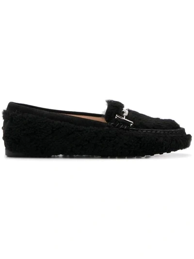 Shop Tod's Faux Fur Loafers In Black