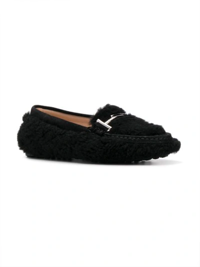 Shop Tod's Faux Fur Loafers In Black