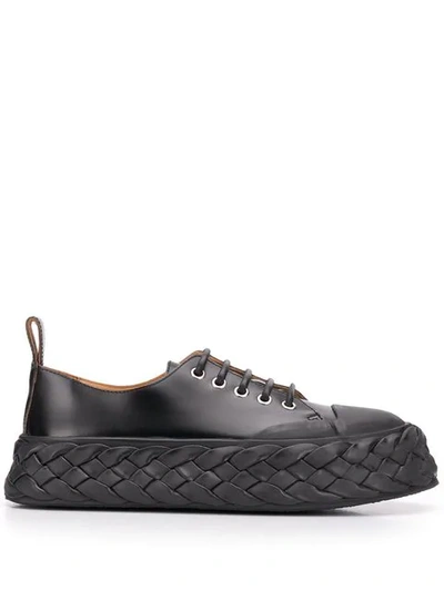 Shop Jil Sander Woven Sole Sneakers In Black