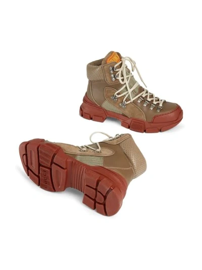 Shop Gucci Leather And Canvas Trekking Boots In Brown