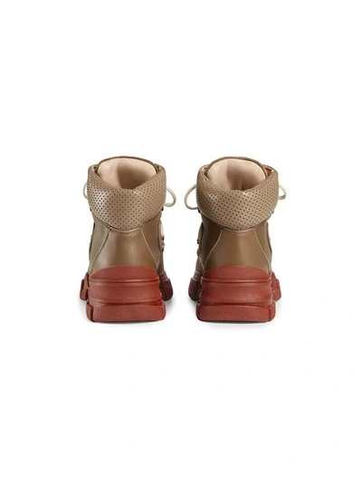 Shop Gucci Leather And Canvas Trekking Boots In Brown