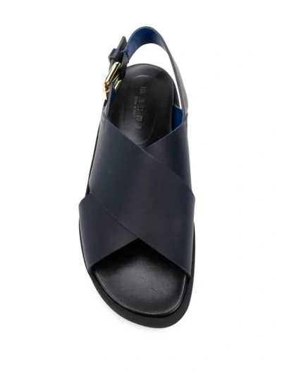 Shop Marni Criss-cross Wedge Sandals In Blue