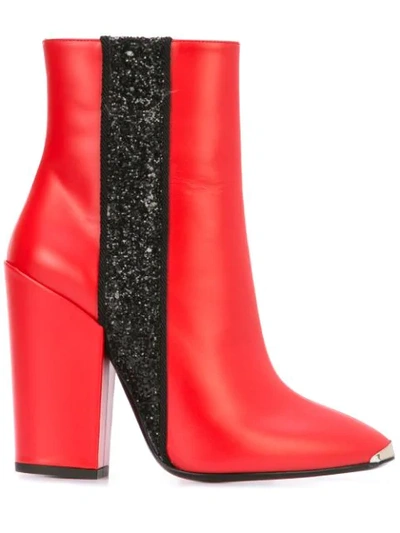 Shop Amiri Glitter Stripe Round Toe Boots In Red