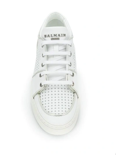 Shop Balmain Punch Hole Detail Sneakers In White