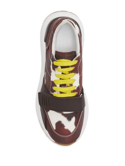 Shop Burberry Cow Print Nylon Sneakers In Brown