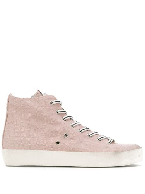 leather crown high top sneakers