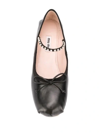 Shop Miu Miu Embellished Strap Ballerina Shoes In Black