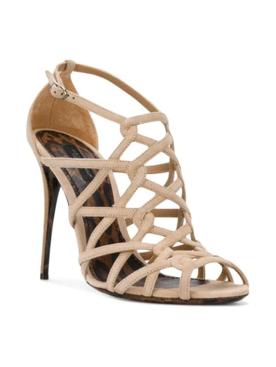 Shop Dolce & Gabbana Open Toe Strapped Sandals In Neutrals