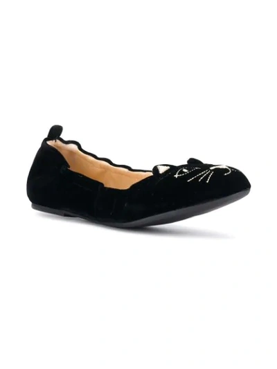 Shop Charlotte Olympia Kitten Embroided Ballerina Shoes In Black