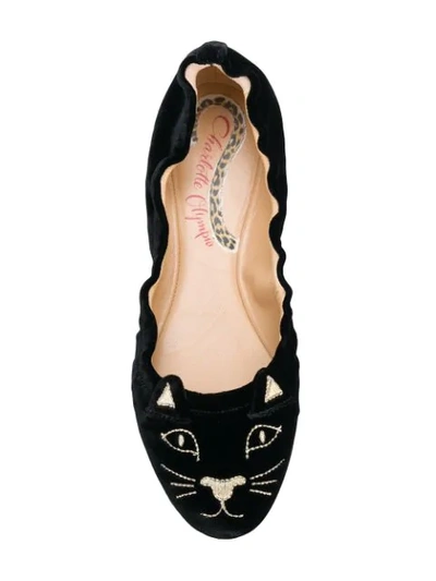 Shop Charlotte Olympia Kitten Embroided Ballerina Shoes In Black