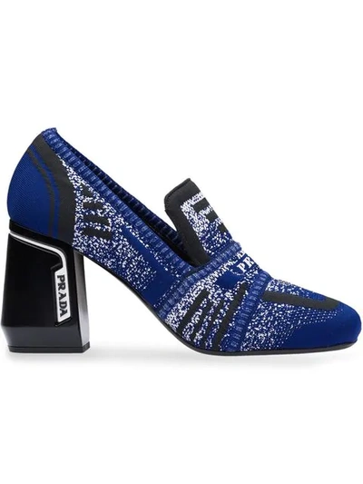 Shop Prada Knitted Loafer-style Pumps In Blue ,black