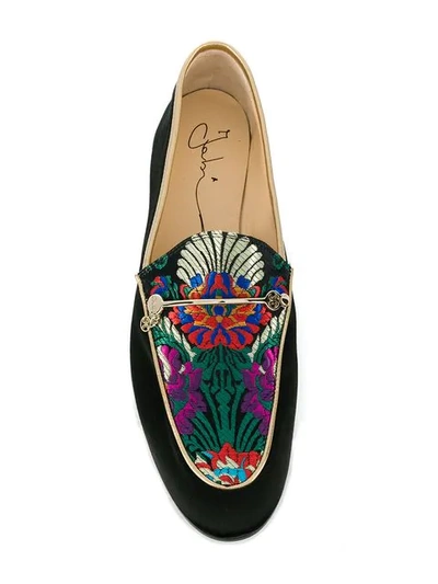 Shop Fabi Floral Embroidered Loafers In Black