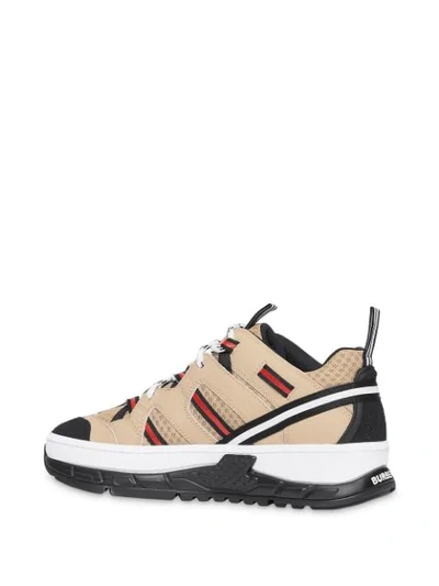 Shop Burberry Monogram Motif Mesh And Leather Sneakers In Neutrals