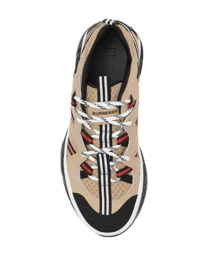 Shop Burberry Monogram Motif Mesh And Leather Sneakers In Neutrals