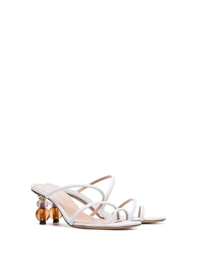 Shop Jacquemus Sphere Heel Strappy Mules In White