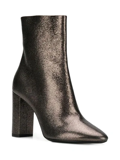 Shop Saint Laurent Lou Metallic Ankle Boots In 1606 Nero + Gun Metal