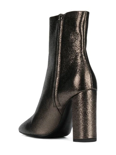 Shop Saint Laurent Lou Metallic Ankle Boots In 1606 Nero + Gun Metal