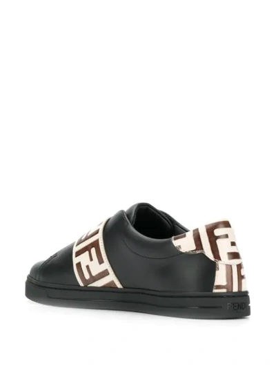 Shop Fendi Ff Pattern Buckled Sneakers In Black