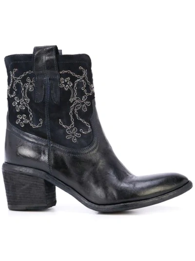 Shop Fauzian Jeunesse Embroidered Ankle Boots In Blue