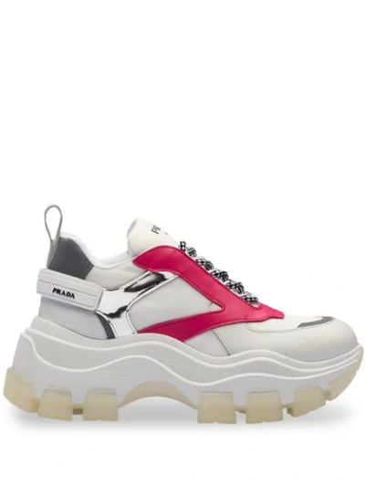 Shop Prada Pegasus Chunky Sole Trainers - White