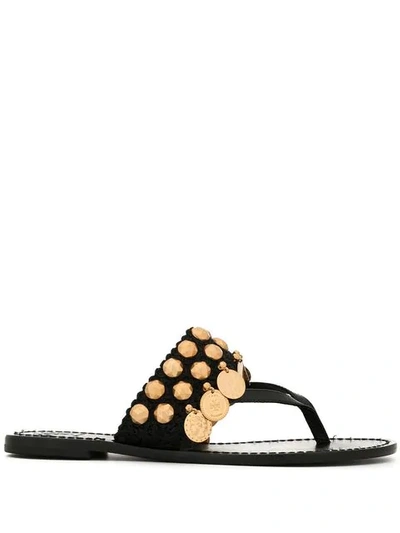 Shop Tory Burch Patos Coin Thong Sandals In Black