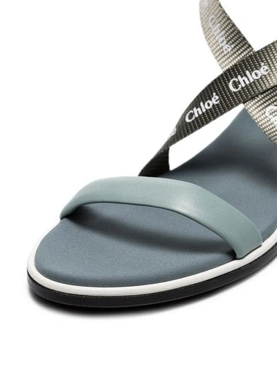 Shop Chloé Sea Blue Fabric Strap Logo Print Sandals In Green
