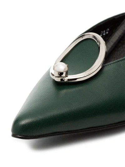 Shop Yuul Yie Green Pearl And Buckle 30 Leather Slingback Pumps