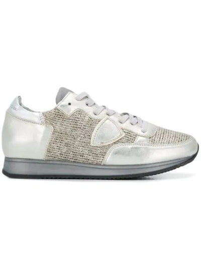 Shop Philippe Model Knit Panel Low Top Trainers In Metallic