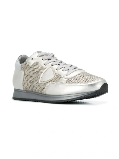Shop Philippe Model Knit Panel Low Top Trainers In Metallic