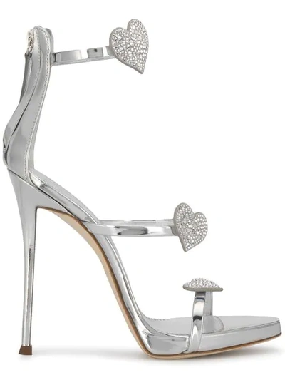 Shop Giuseppe Zanotti Coline Swarovski Heart Sandals In Silver