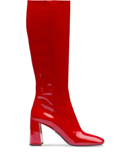 Shop Prada Patent Leather Boots In Red