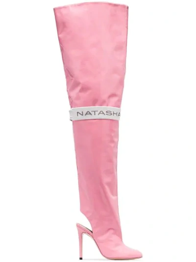 Shop Natasha Zinko Pink 110 Thigh-high Patent Leather Boots