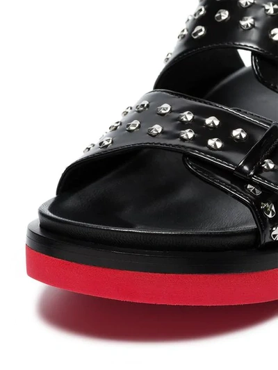 ALEXANDER MCQUEEN BLACK STUDDED DOUBLE-STRAP LEATHER SANDALS - 黑色