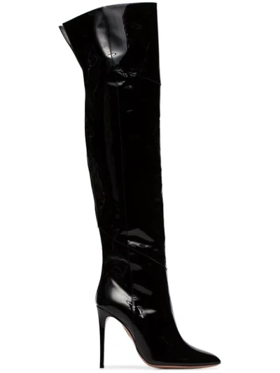 Shop Aquazzura Alma 105 Patent Leather Boots In Black