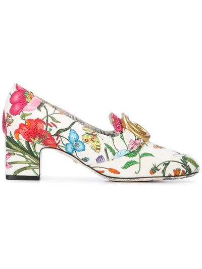 Shop Gucci Double G Flora Pumps In White