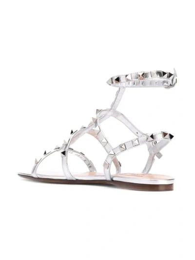 Shop Valentino Garavani Rockstud Flat Sandals In Silver