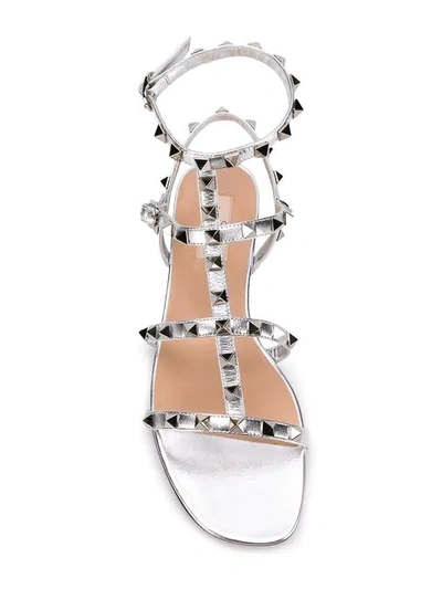 Shop Valentino Garavani Rockstud Flat Sandals In Silver