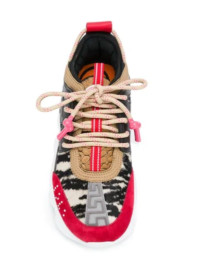 Versace Chain Reaction Sneakers In Black Zebra Polyester in Red