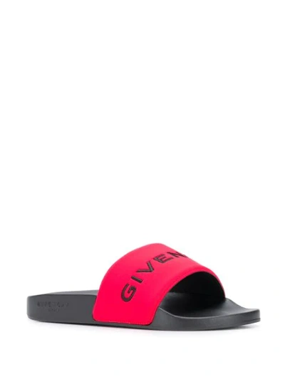 Shop Givenchy Embroidered Logo Slides In Red