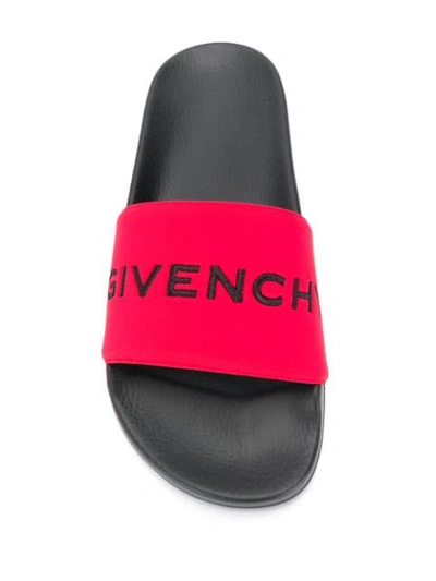 Shop Givenchy Embroidered Logo Slides In Red